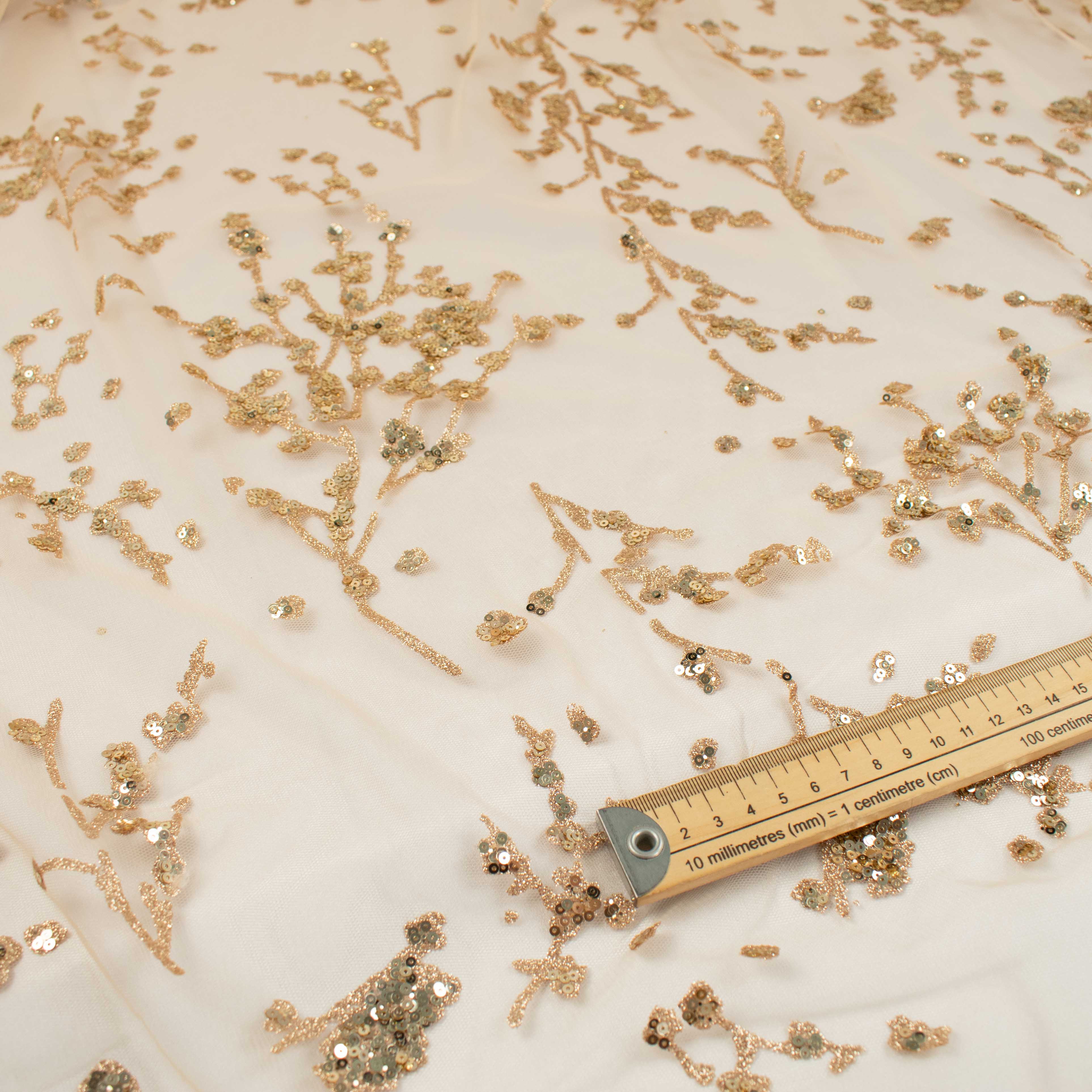 Metallic Glitter Sequin Mesh Lace Design-Gold 1