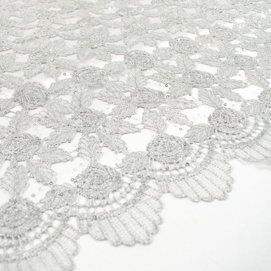 Metallic Sequin Guipure Lace Silver