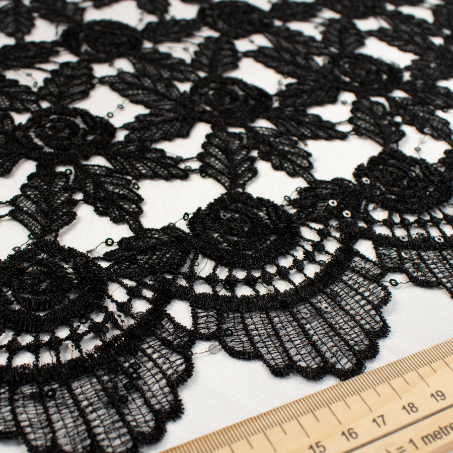 Metallic Sequin Guipure Lace Black