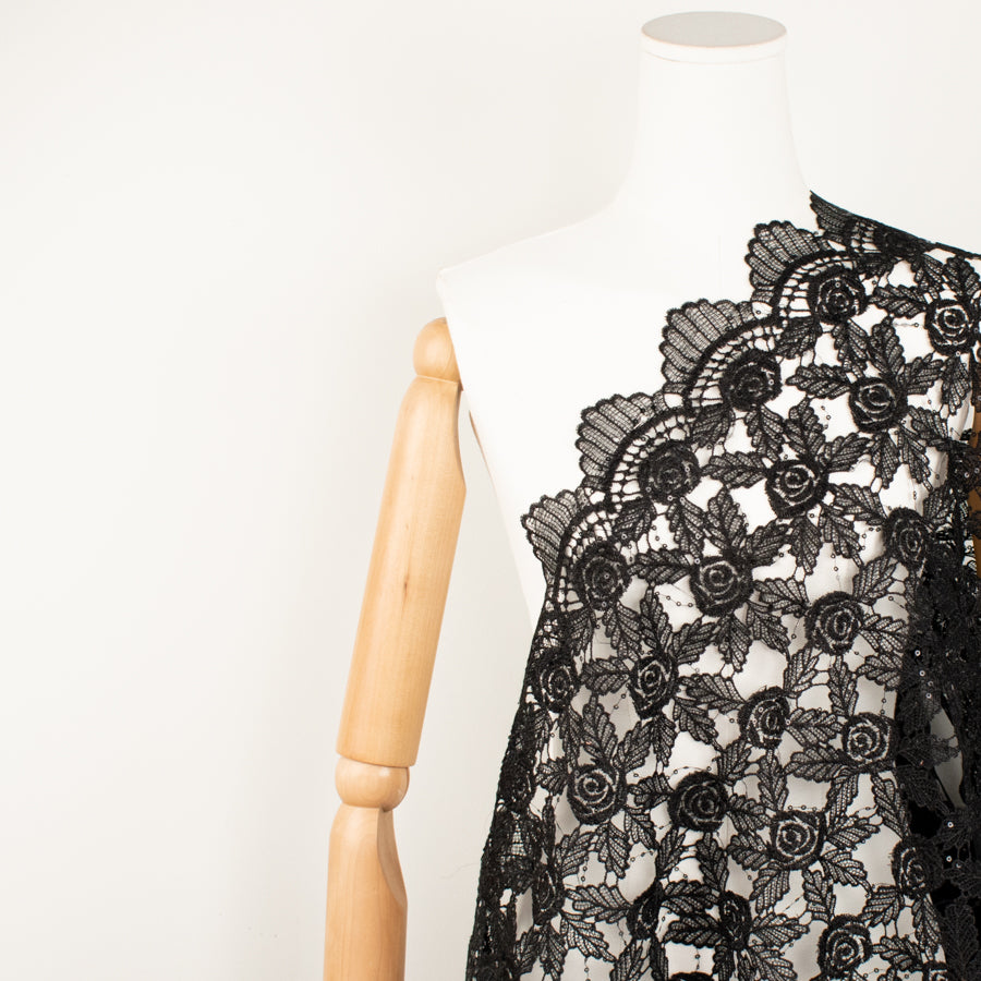 Metallic Sequin Guipure Lace Black