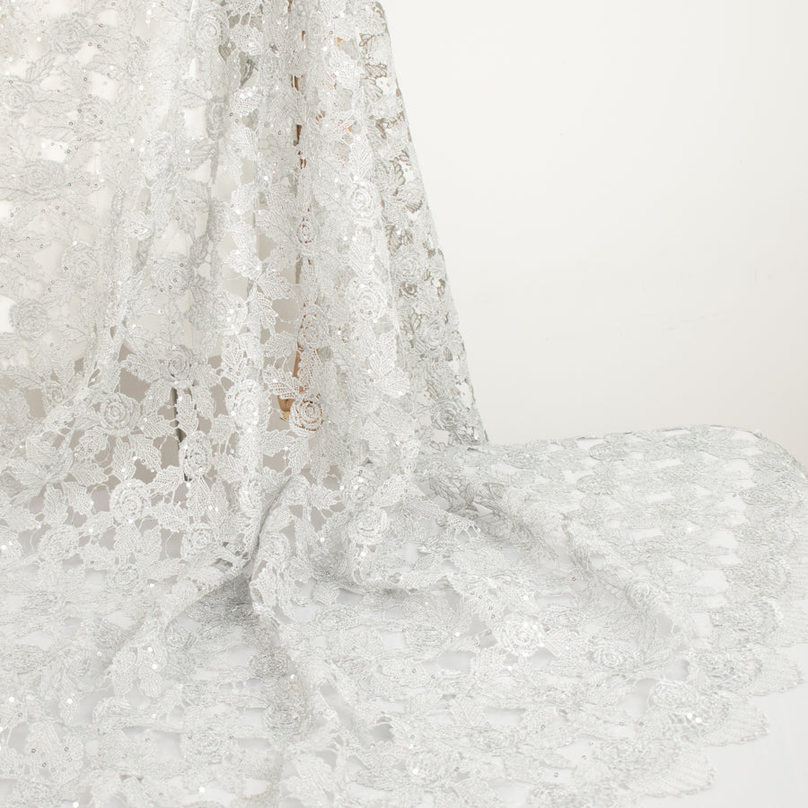 Metallic Sequin Guipure Lace Silver