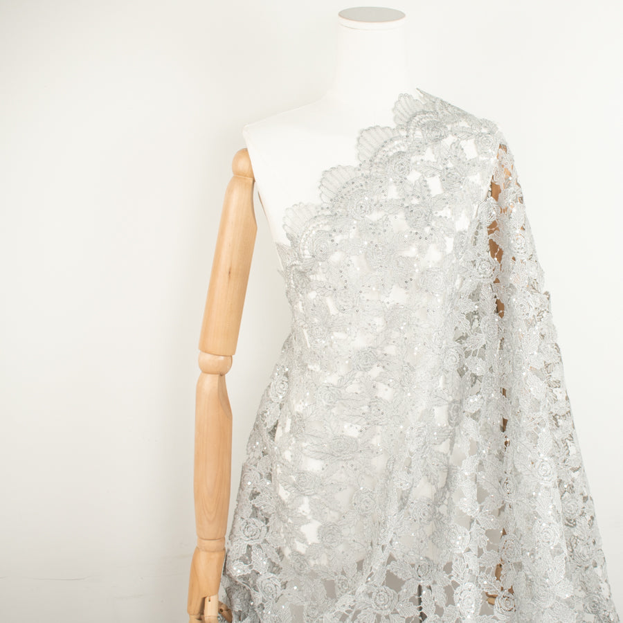 Metallic Sequin Guipure Lace Silver