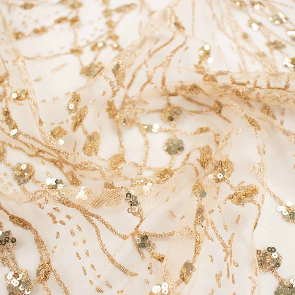 Metallic Glitter Sequin Mesh Lace Design-Gold 2