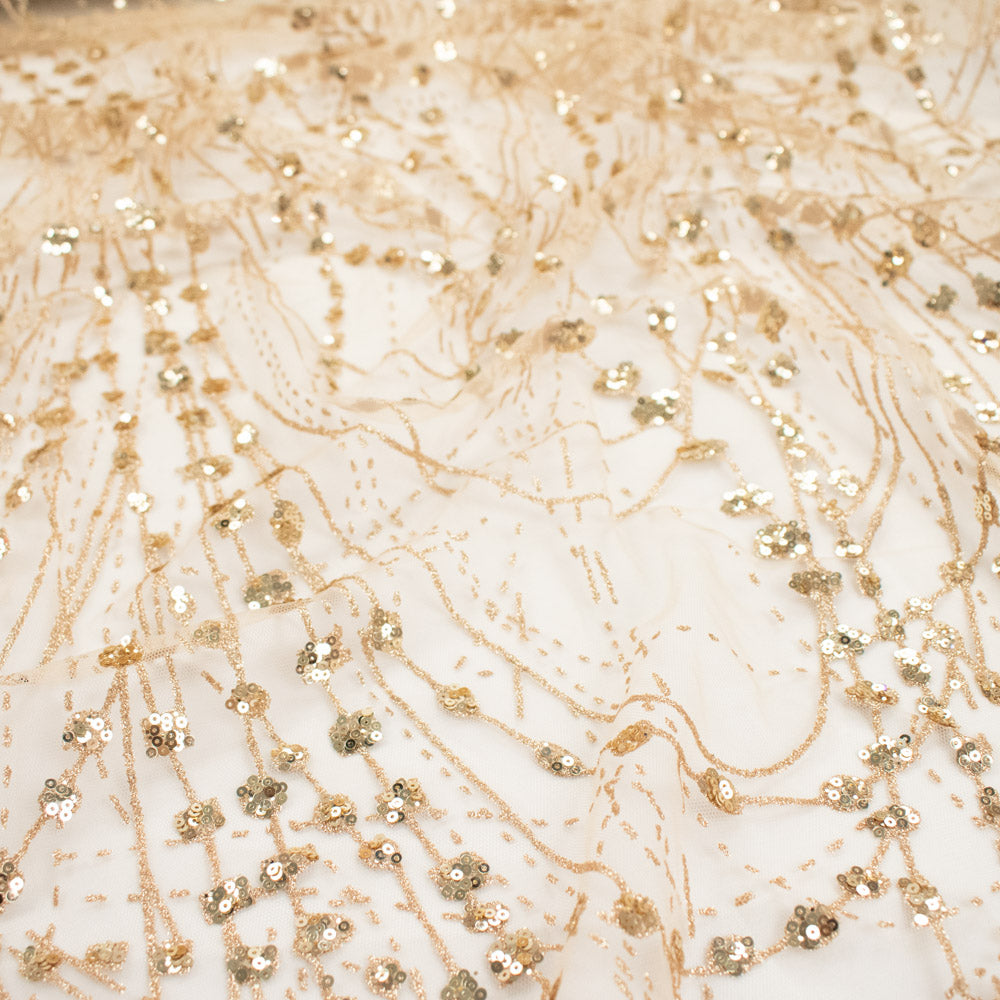 Metallic Glitter Sequin Mesh Lace Design-Gold 2