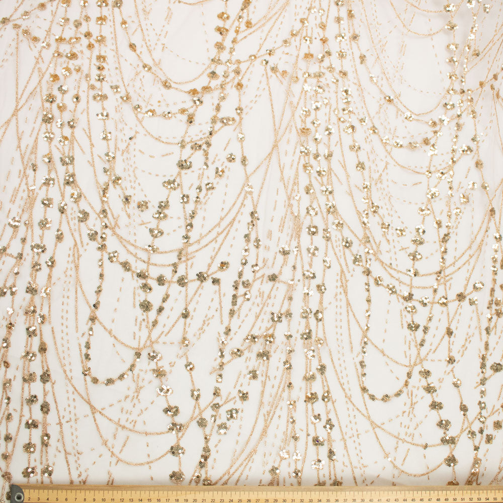 Metallic Glitter Sequin Mesh Lace Design-Gold 2