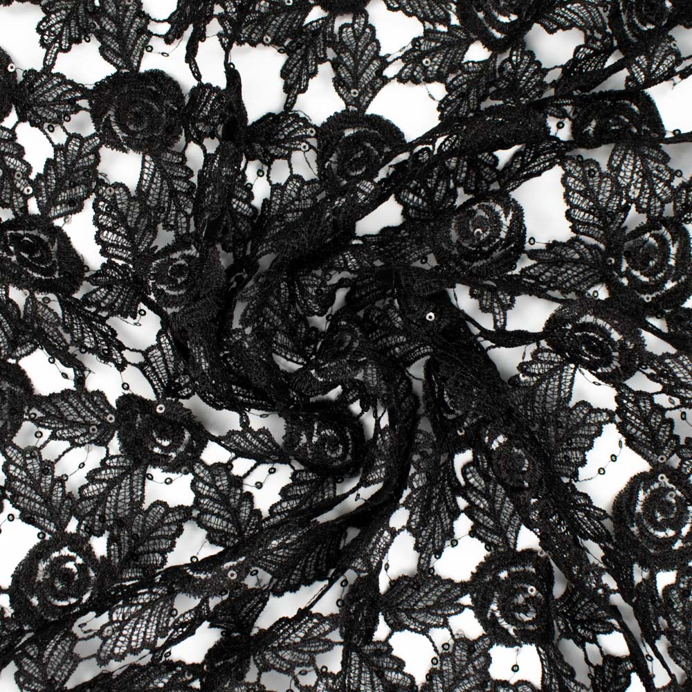 Metallic Sequin Guipure Lace Black