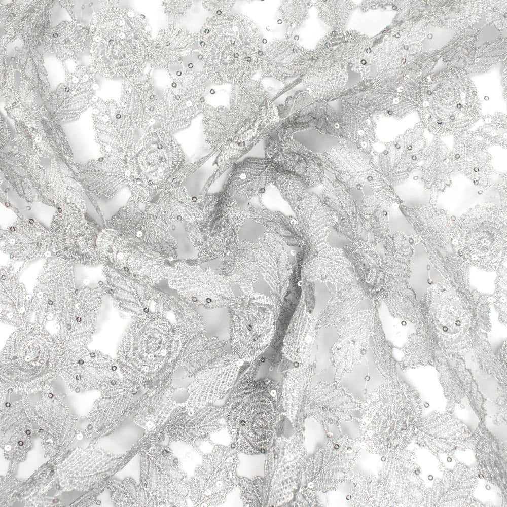 Metallic Sequin Guipure Lace Silver