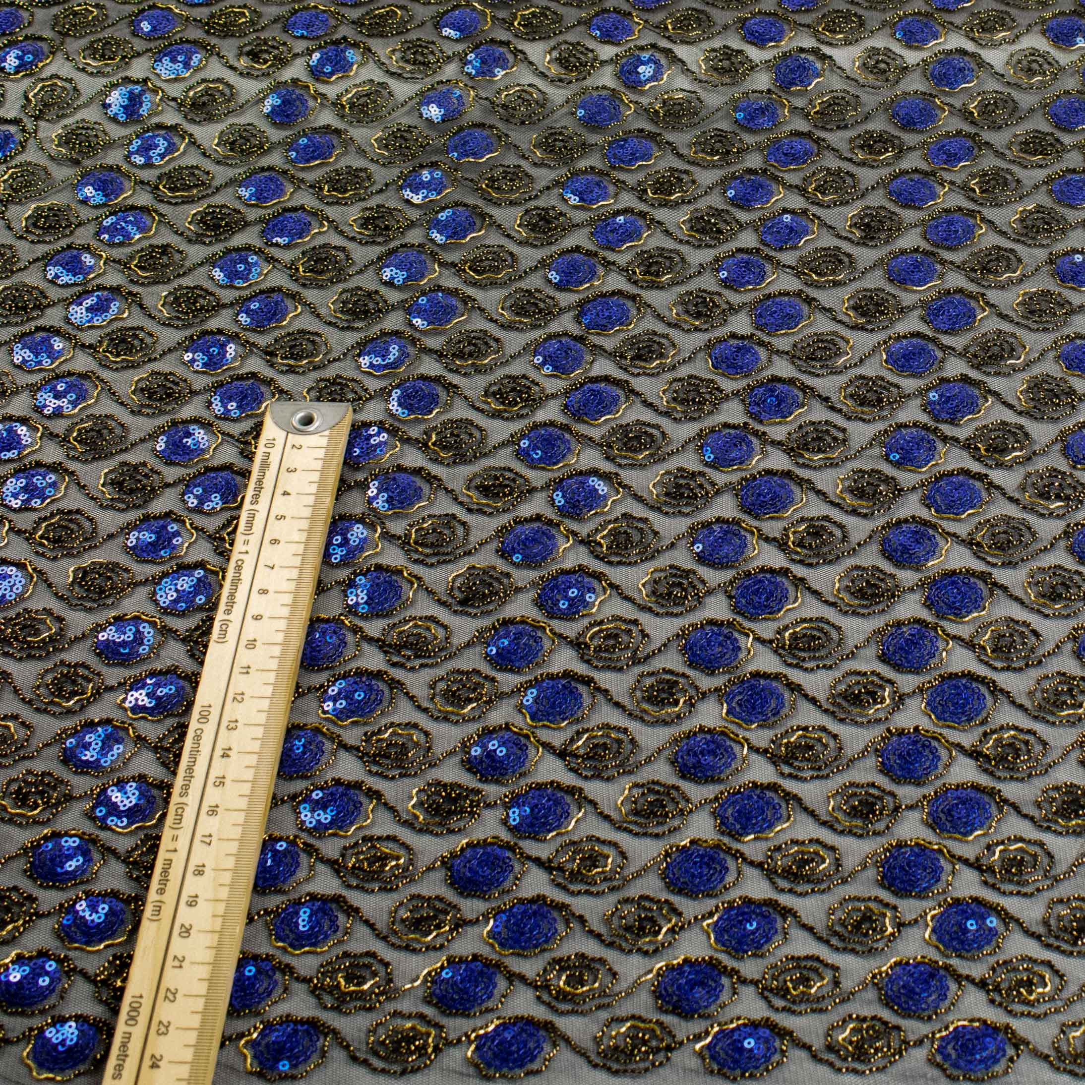 Metallic Sequin Mesh Lace Royal Blue/Black