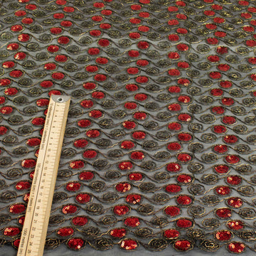 Metallic Sequin Mesh Lace Royal Red/Black