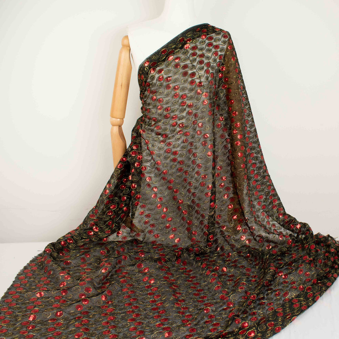 Metallic Sequin Mesh Lace Royal Red/Black