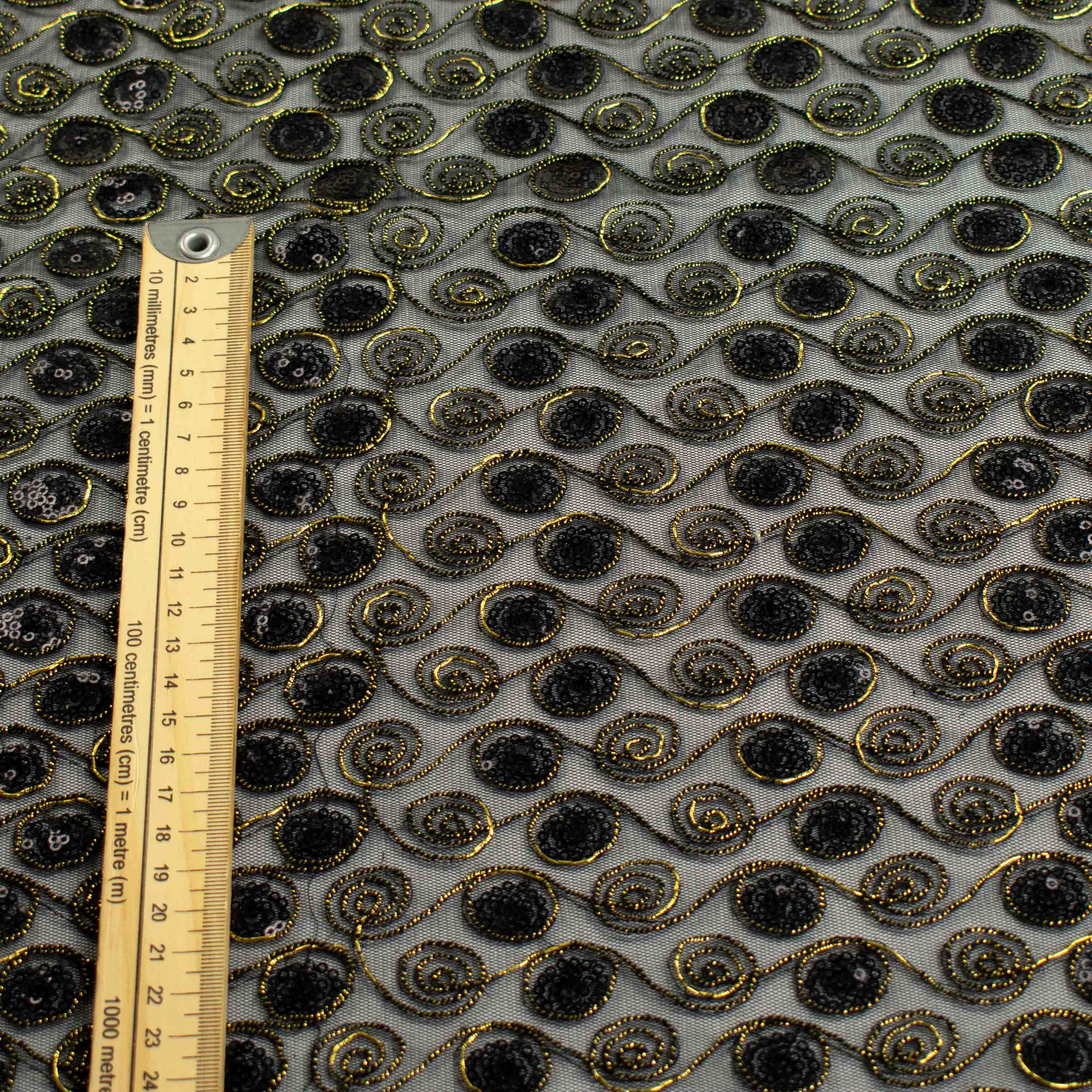 Metallic Sequin Mesh Lace Royal Gold/Black