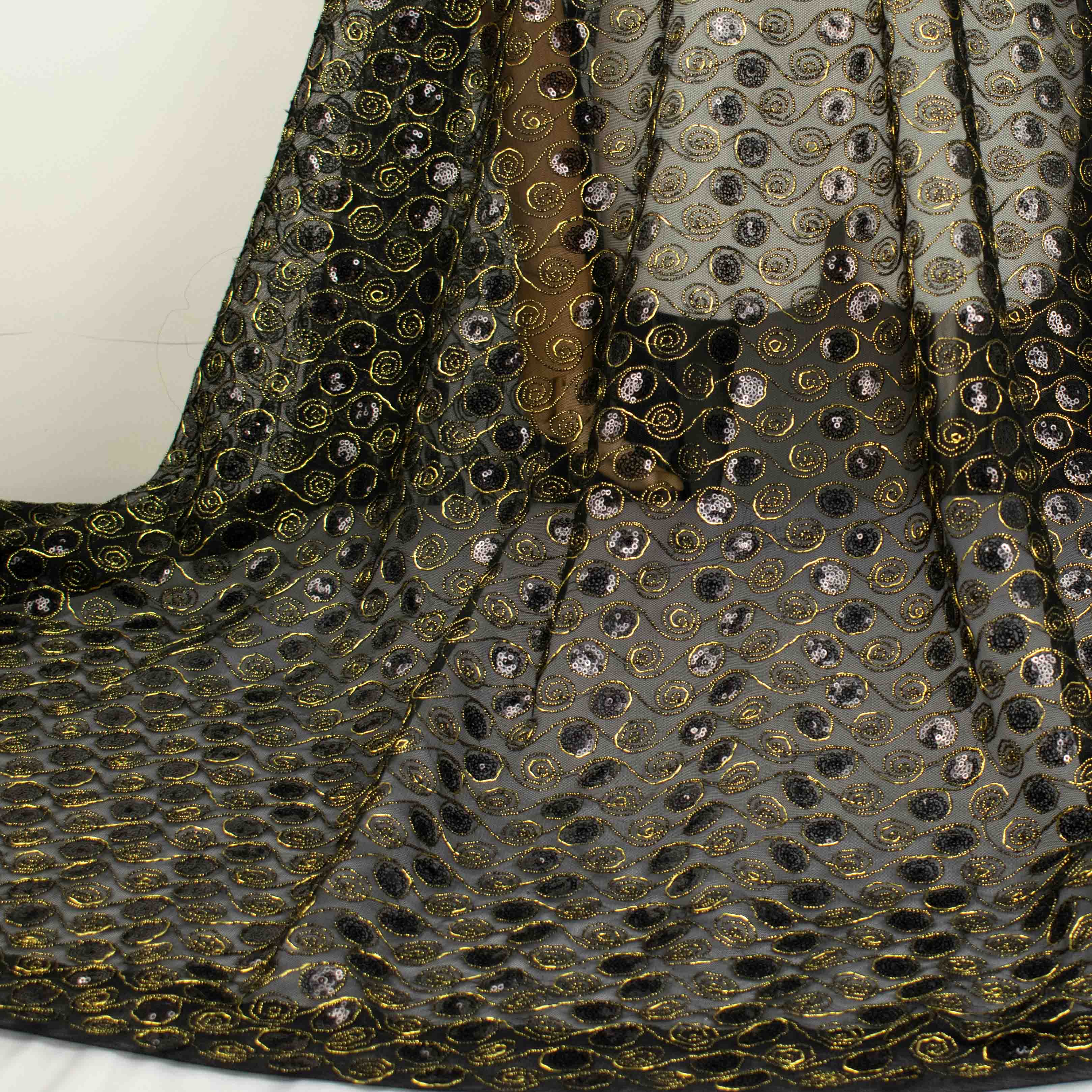 Metallic Sequin Mesh Lace Royal Gold/Black