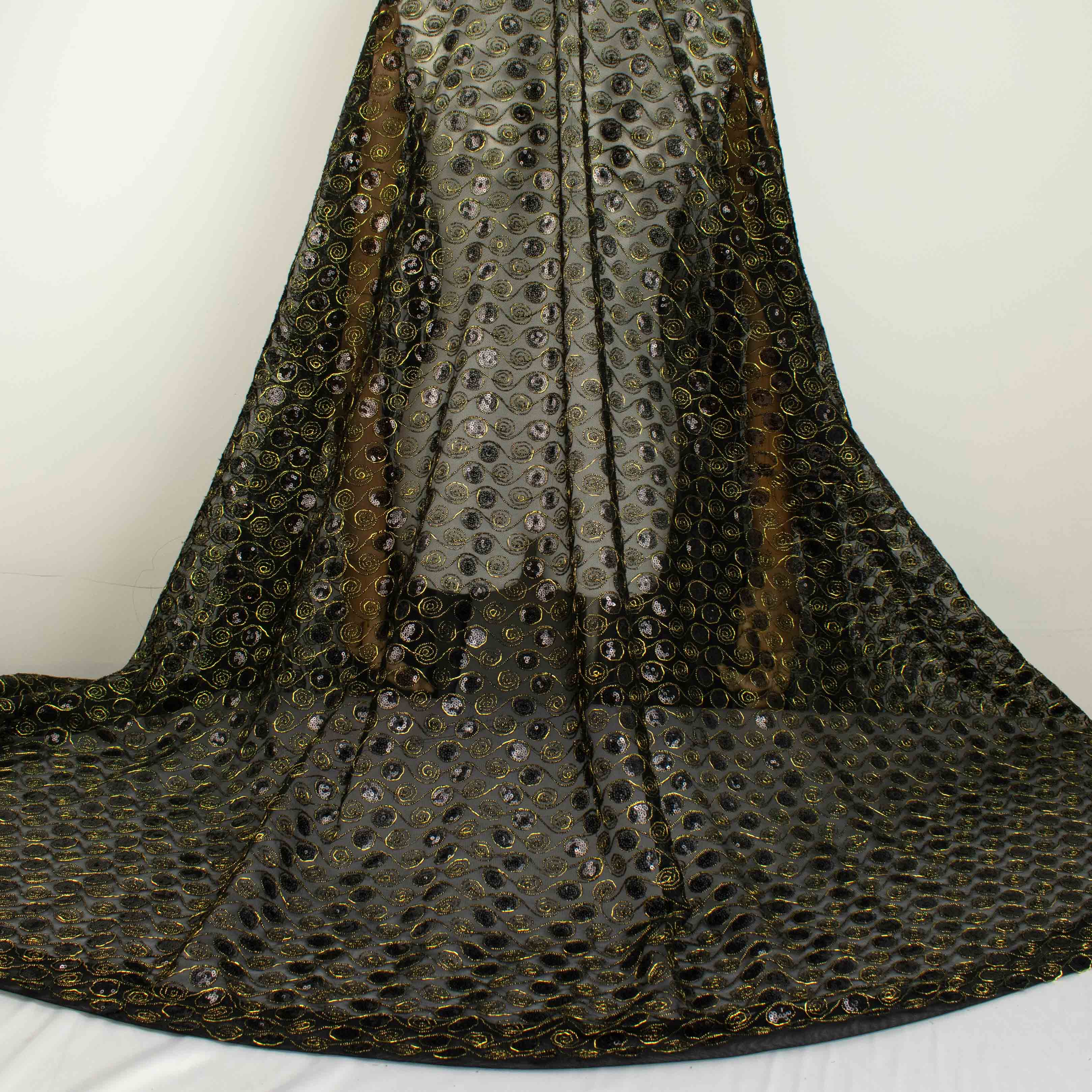 Metallic Sequin Mesh Lace Royal Gold/Black