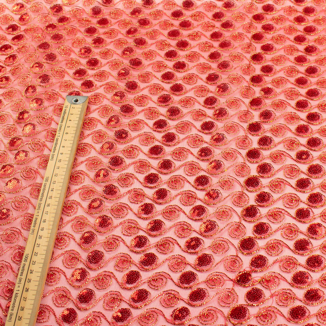 Metallic Sequin Mesh Lace Red/Gold