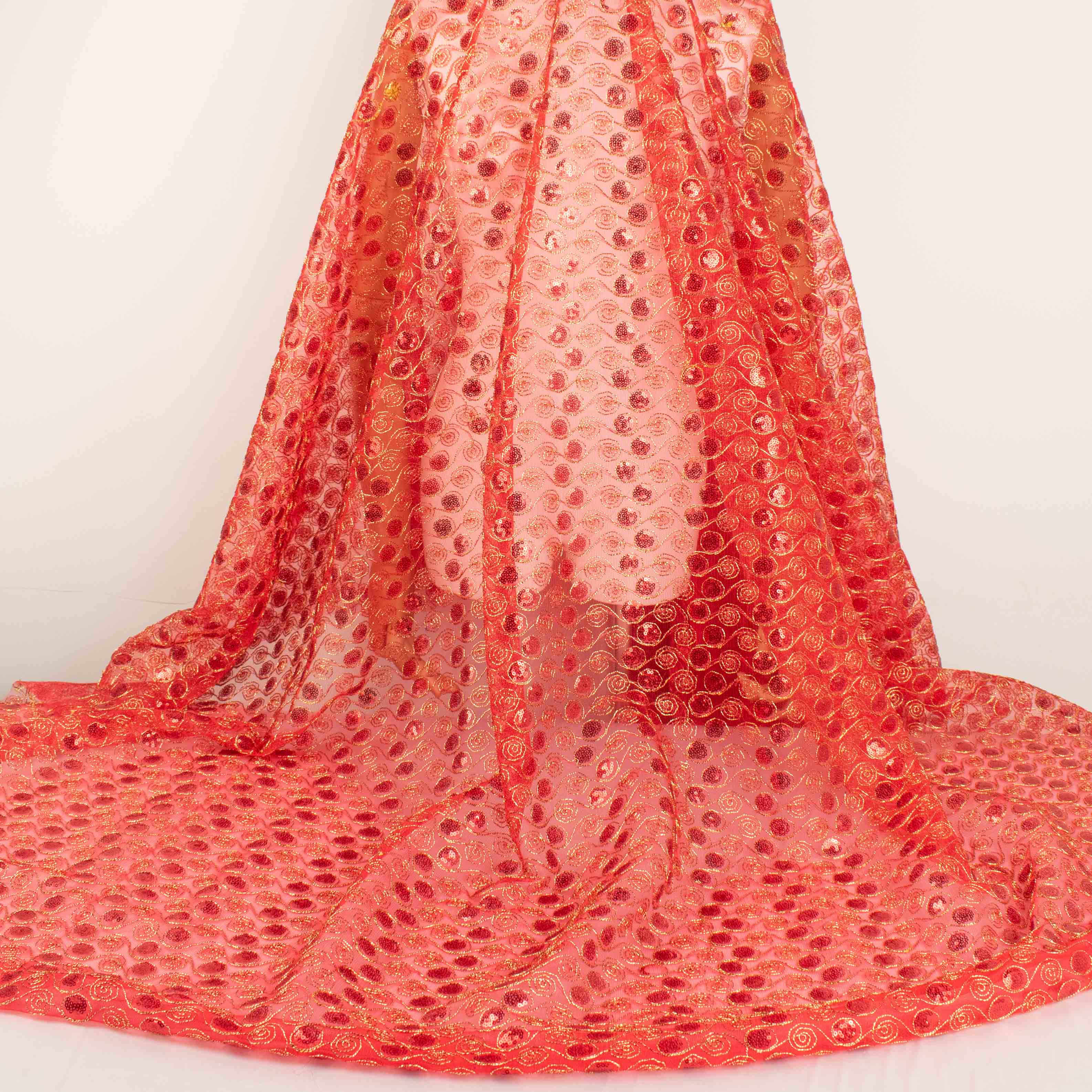 Metallic Sequin Mesh Lace Red/Gold