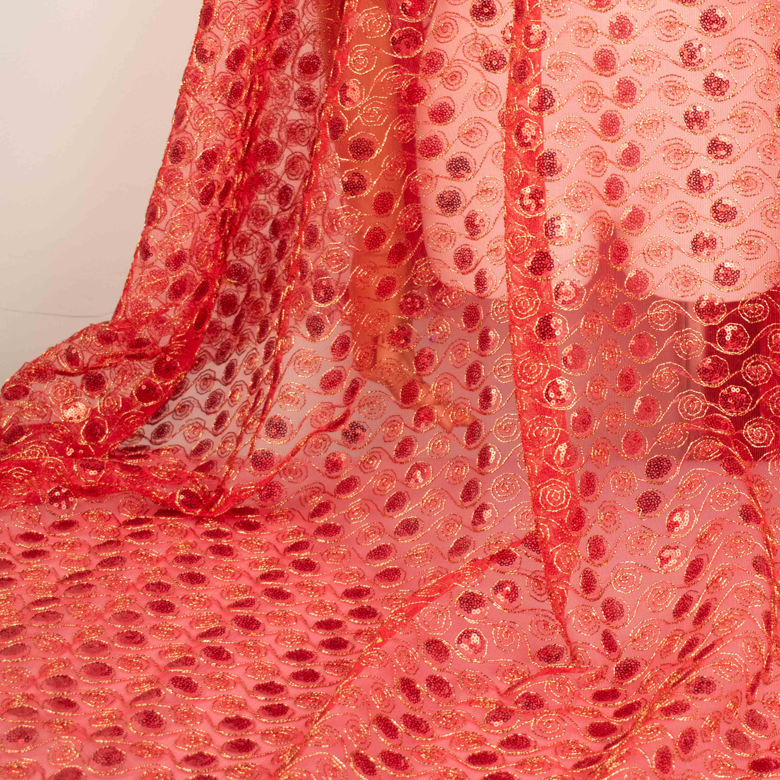 Metallic Sequin Mesh Lace Red/Gold