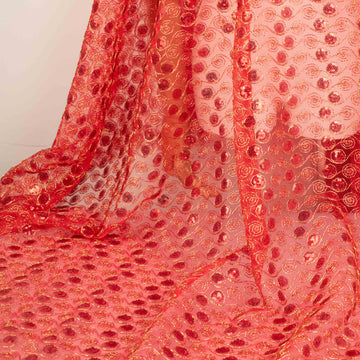 Metallic Sequin Mesh Lace Red/Gold
