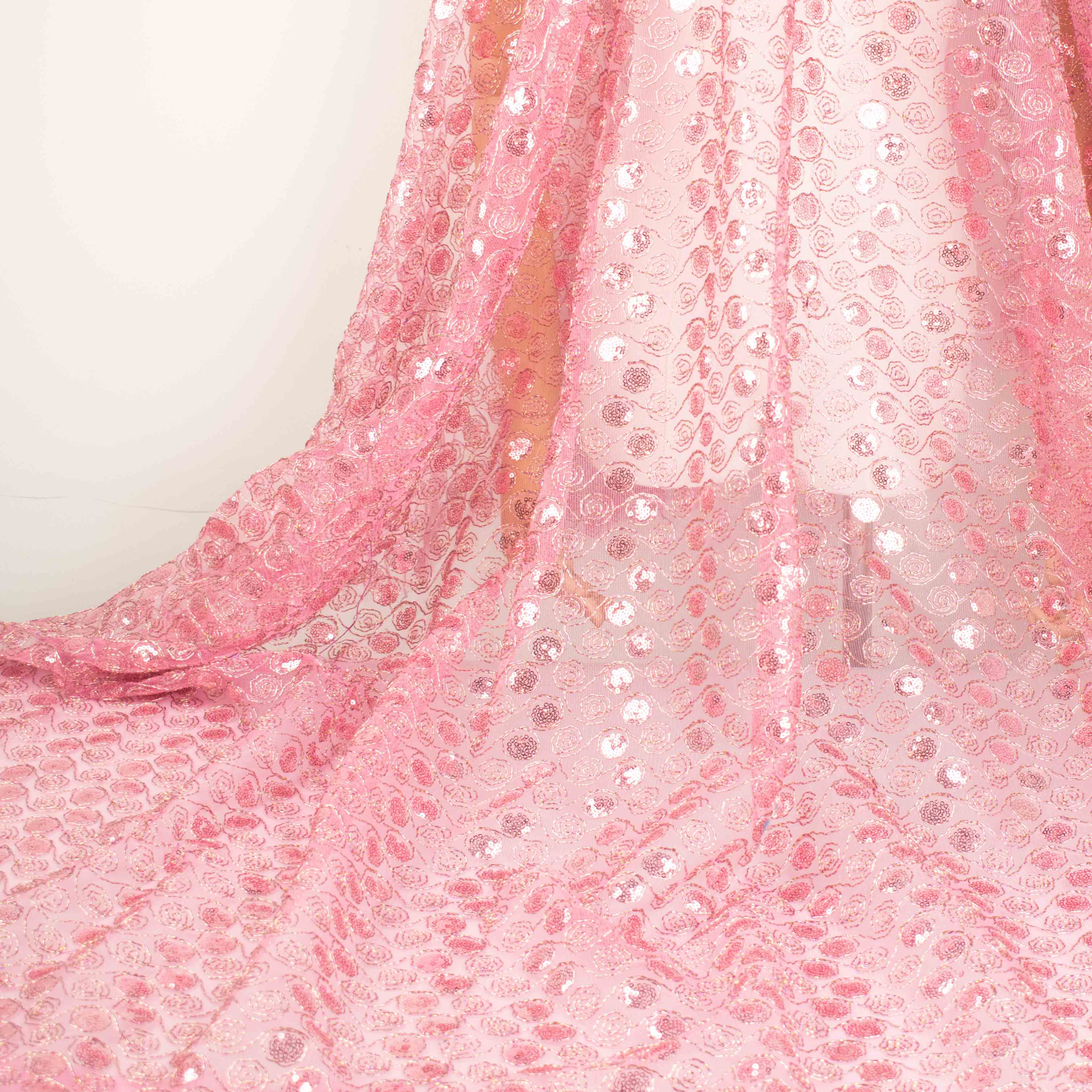Metallic Sequin Mesh Lace Pink