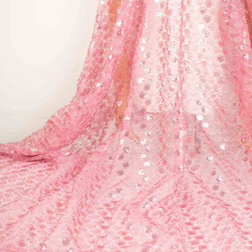 Metallic Sequin Mesh Lace Pink