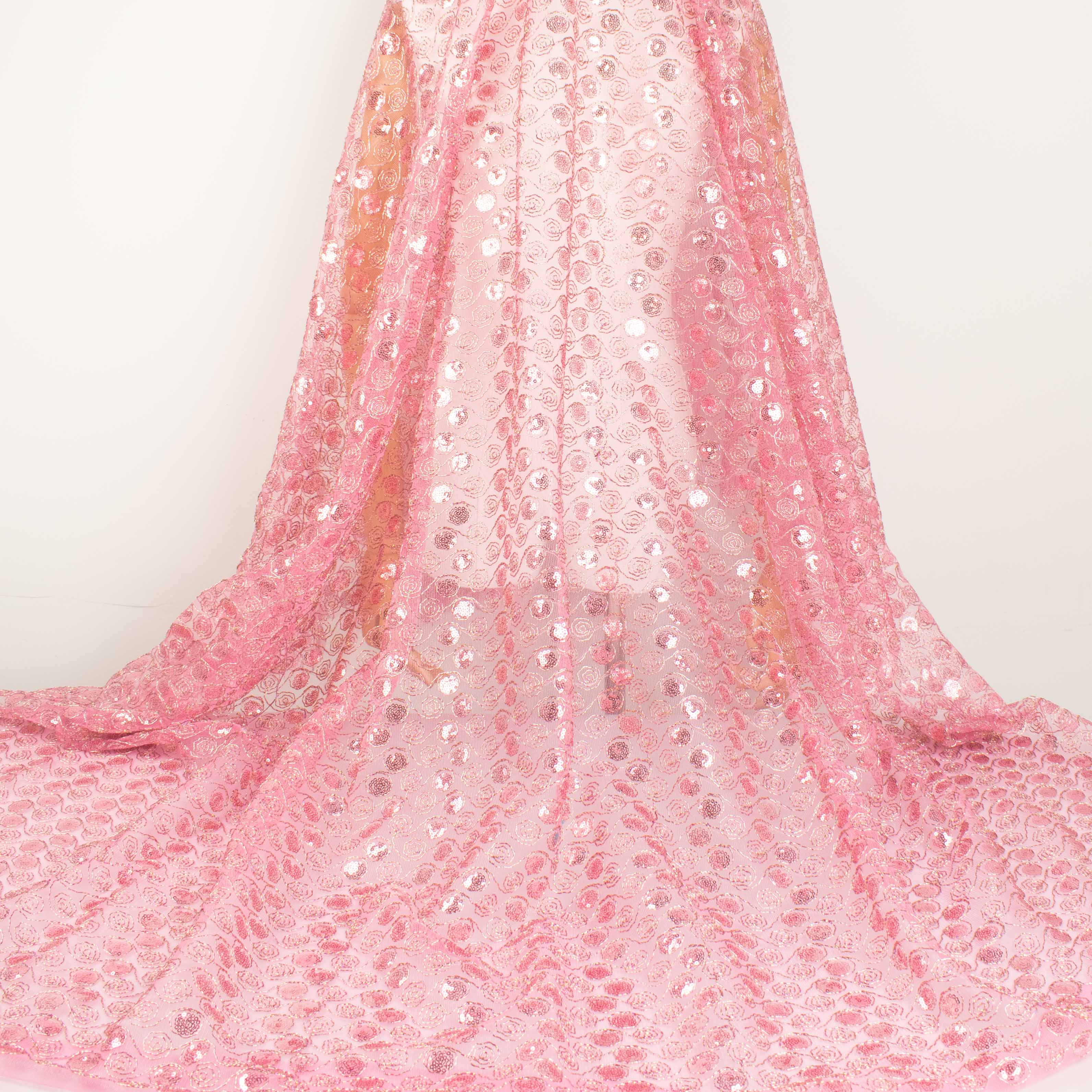 Metallic Sequin Mesh Lace Pink