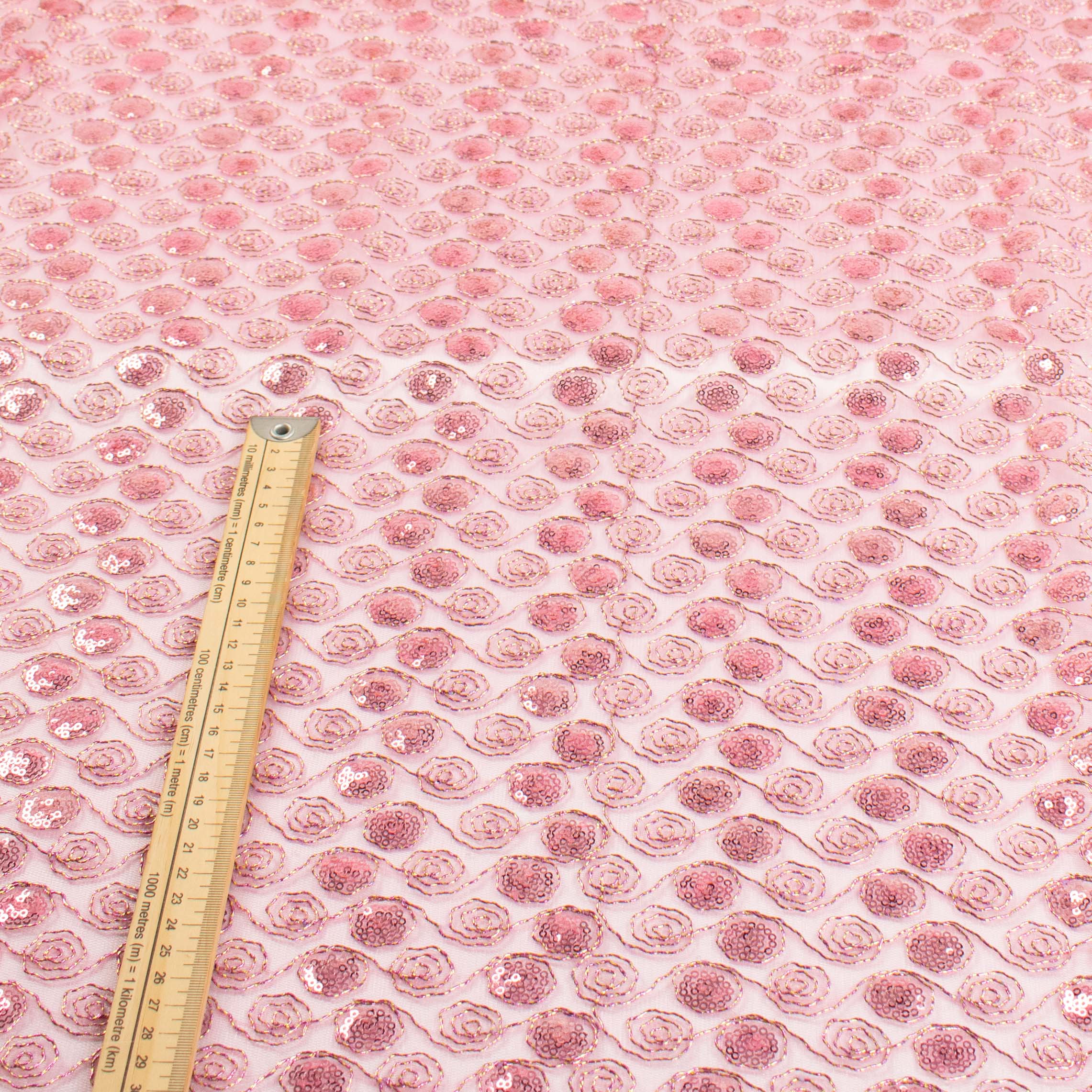 Metallic Sequin Mesh Lace Pink