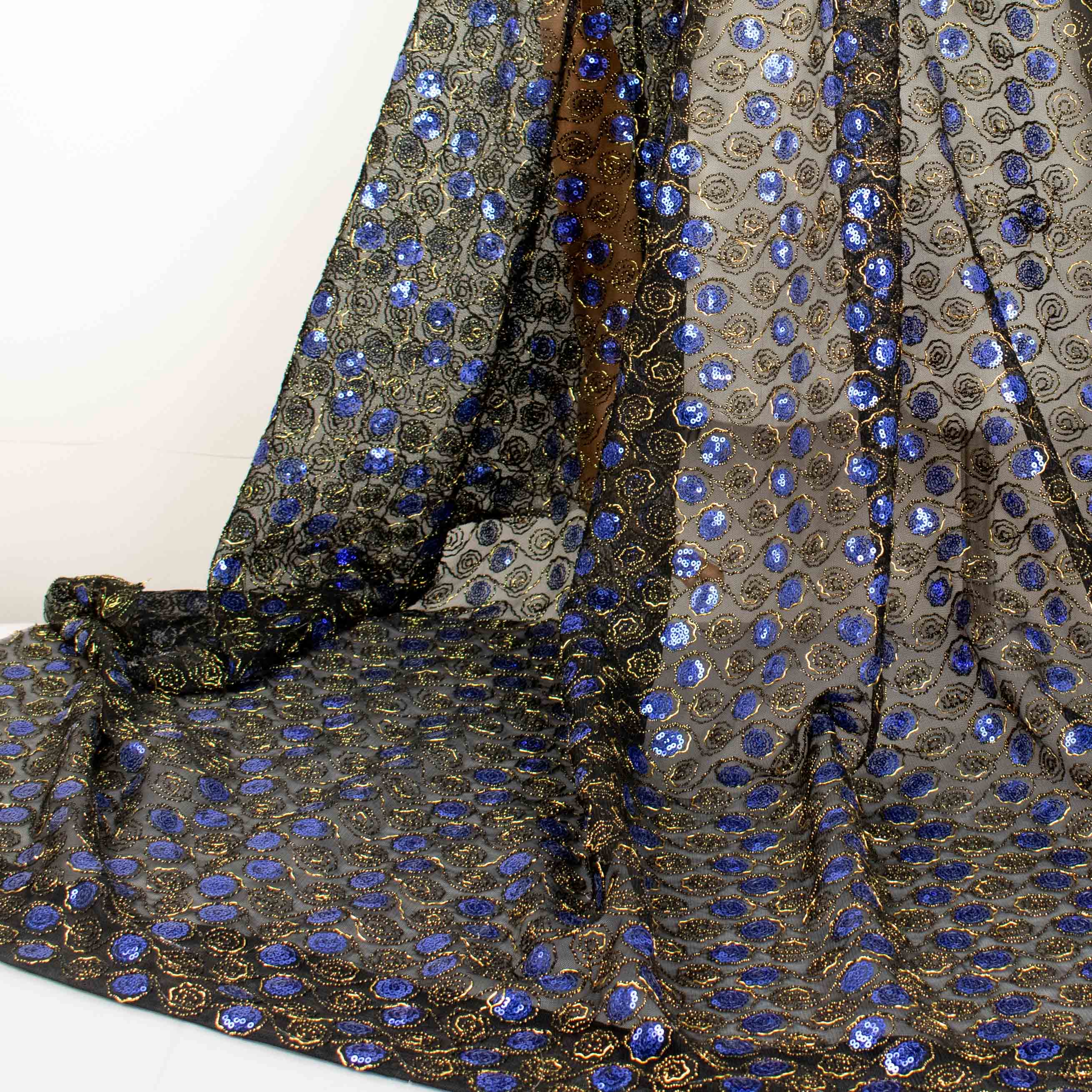 Metallic Sequin Mesh Lace Royal Blue/Black