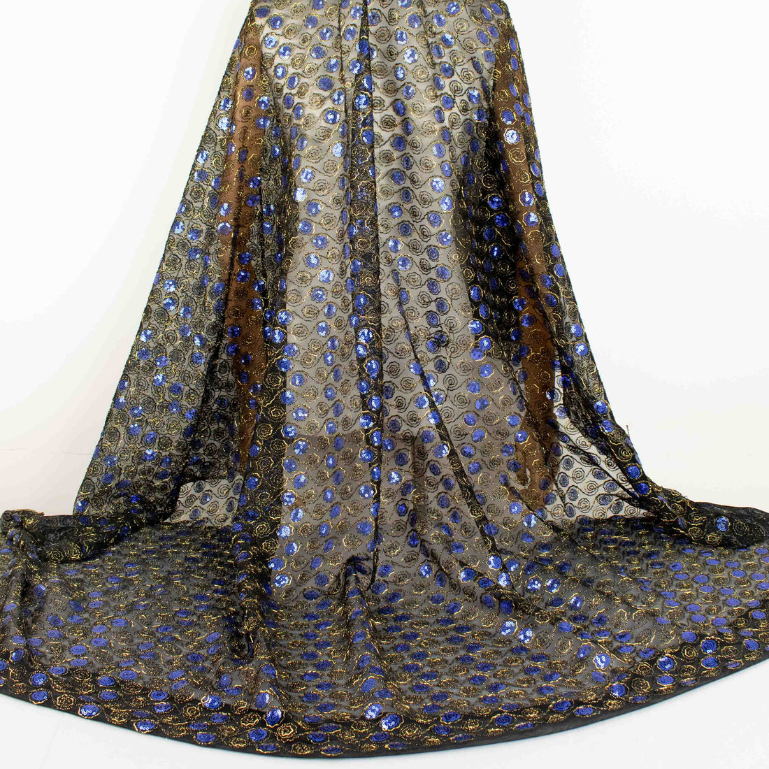 Metallic Sequin Mesh Lace Royal Blue/Black