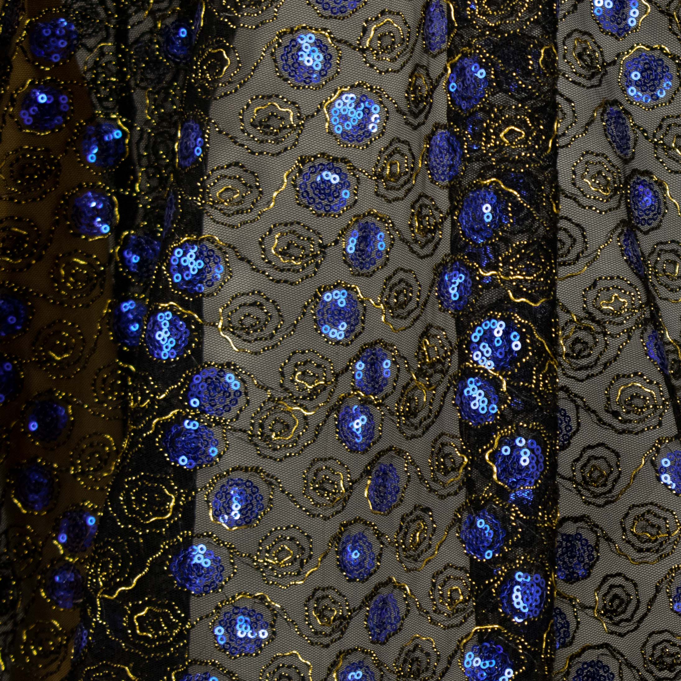 Metallic Sequin Mesh Lace Royal Blue/Black