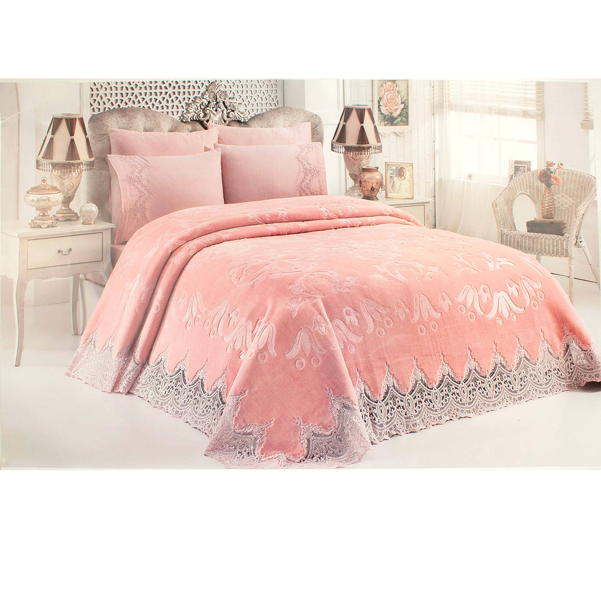 Luxury Embroidered Lace Mink Blanket Cover