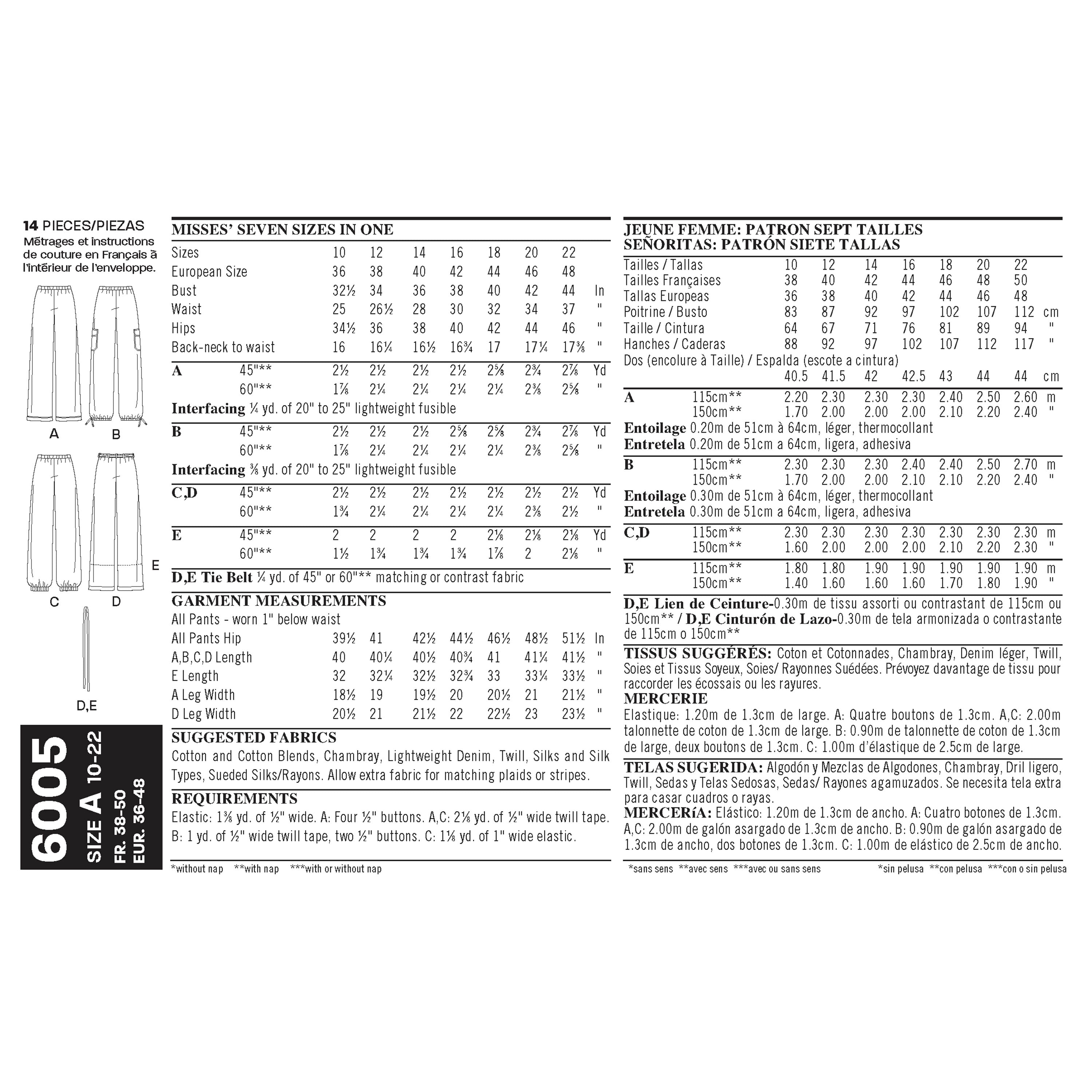 Misses' Pants - New Look Sewing Pattern N6005