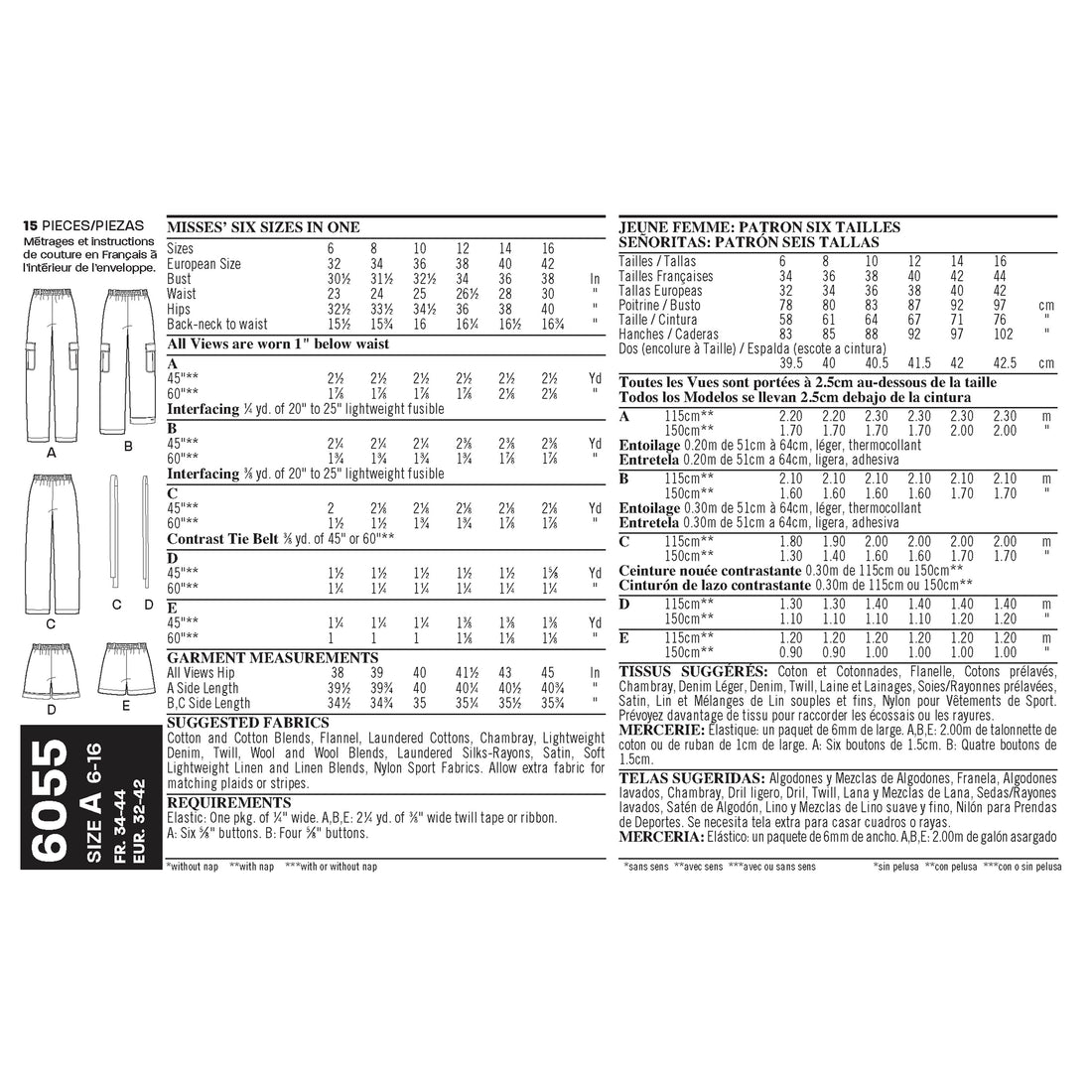 Misses' Pants & Shorts - New Look Sewing Pattern N6055