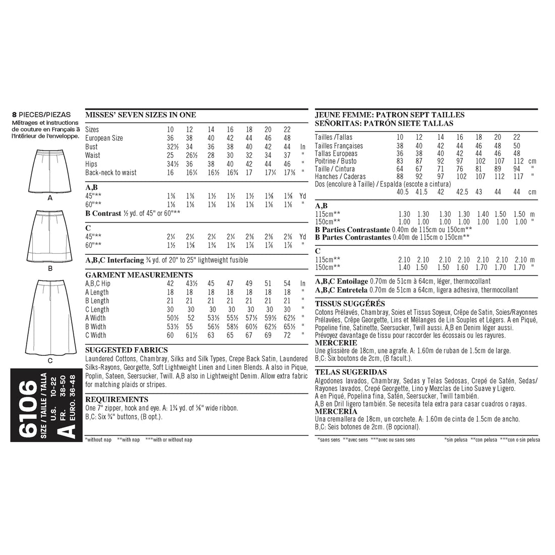 Misses' Skirts - New Look Sewing Pattern N6106