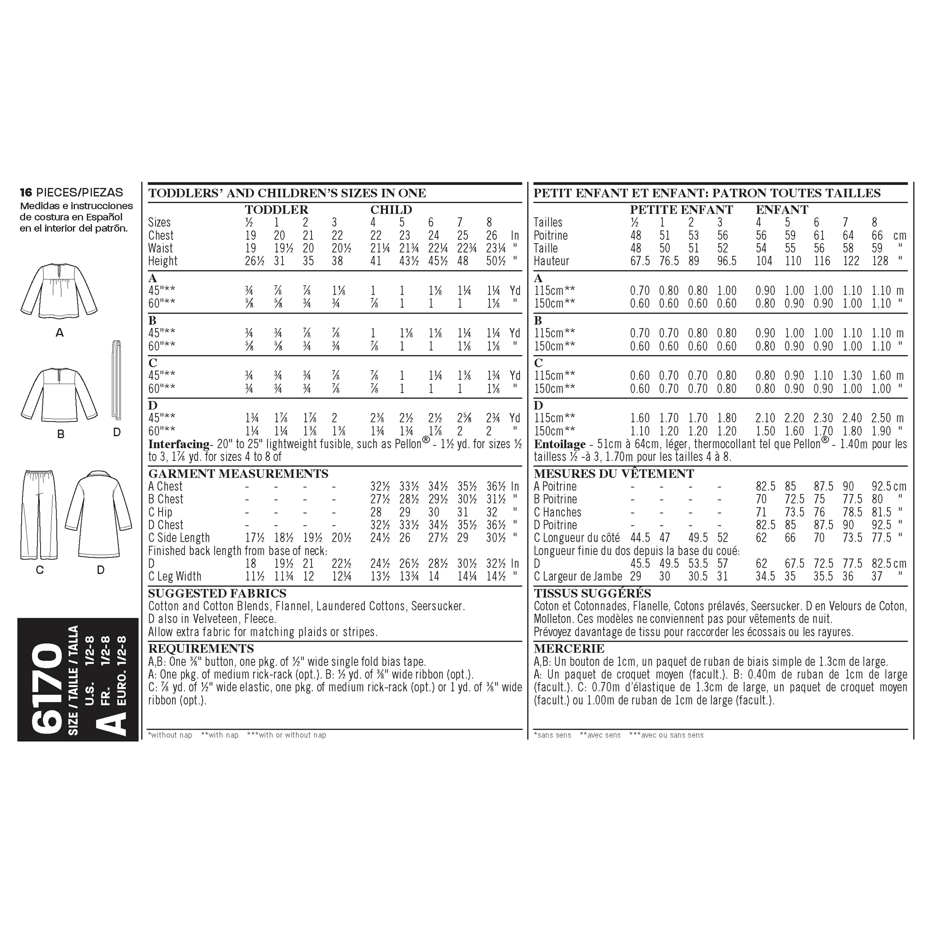 Toddlers' and Child's Pajamas - New Look Sewing Pattern N6170