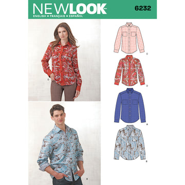 Misses' and Men's Button Down Shirt - New Look Sewing Pattern N6232
