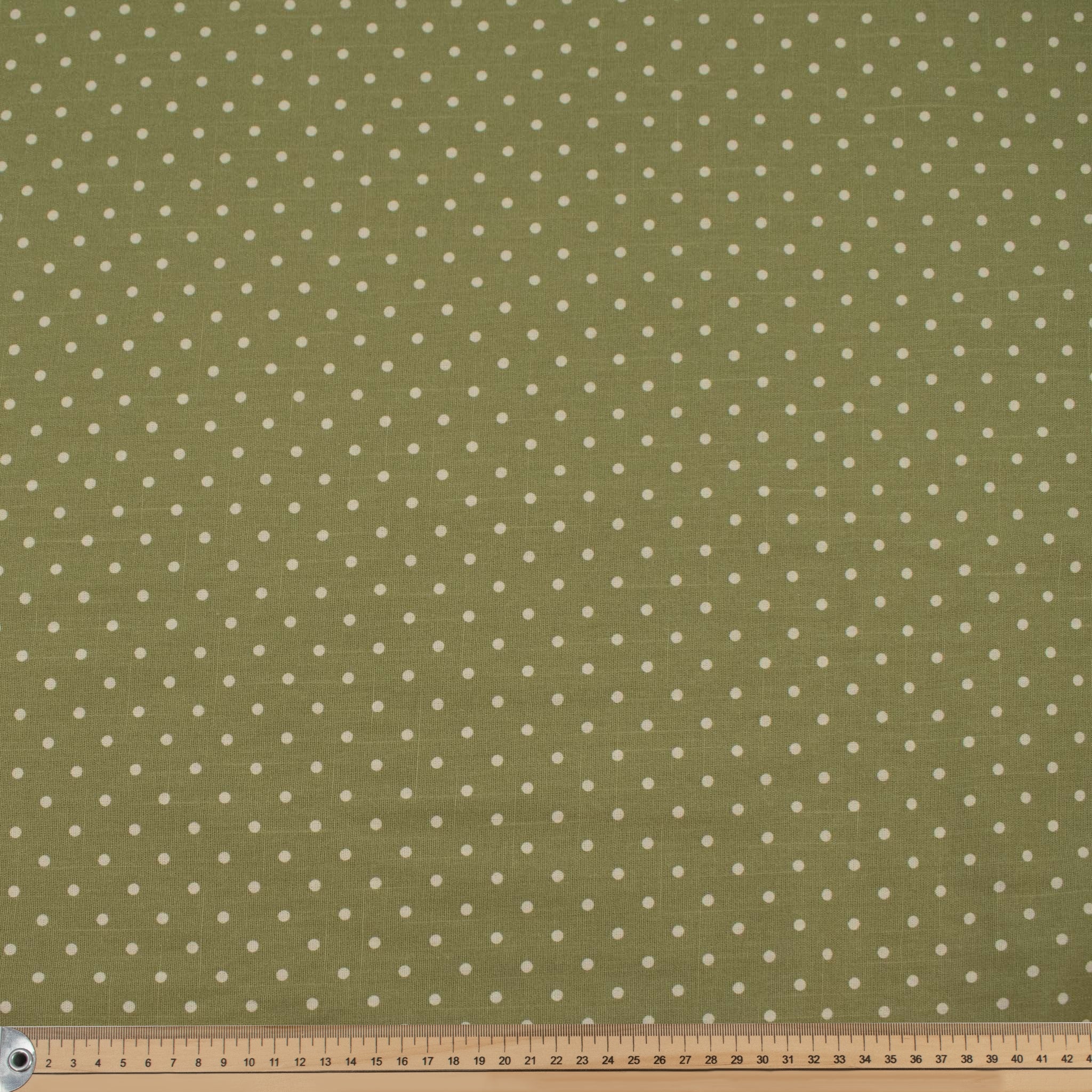 Tea Green Natural Medium Dots Cotton Canvas Print