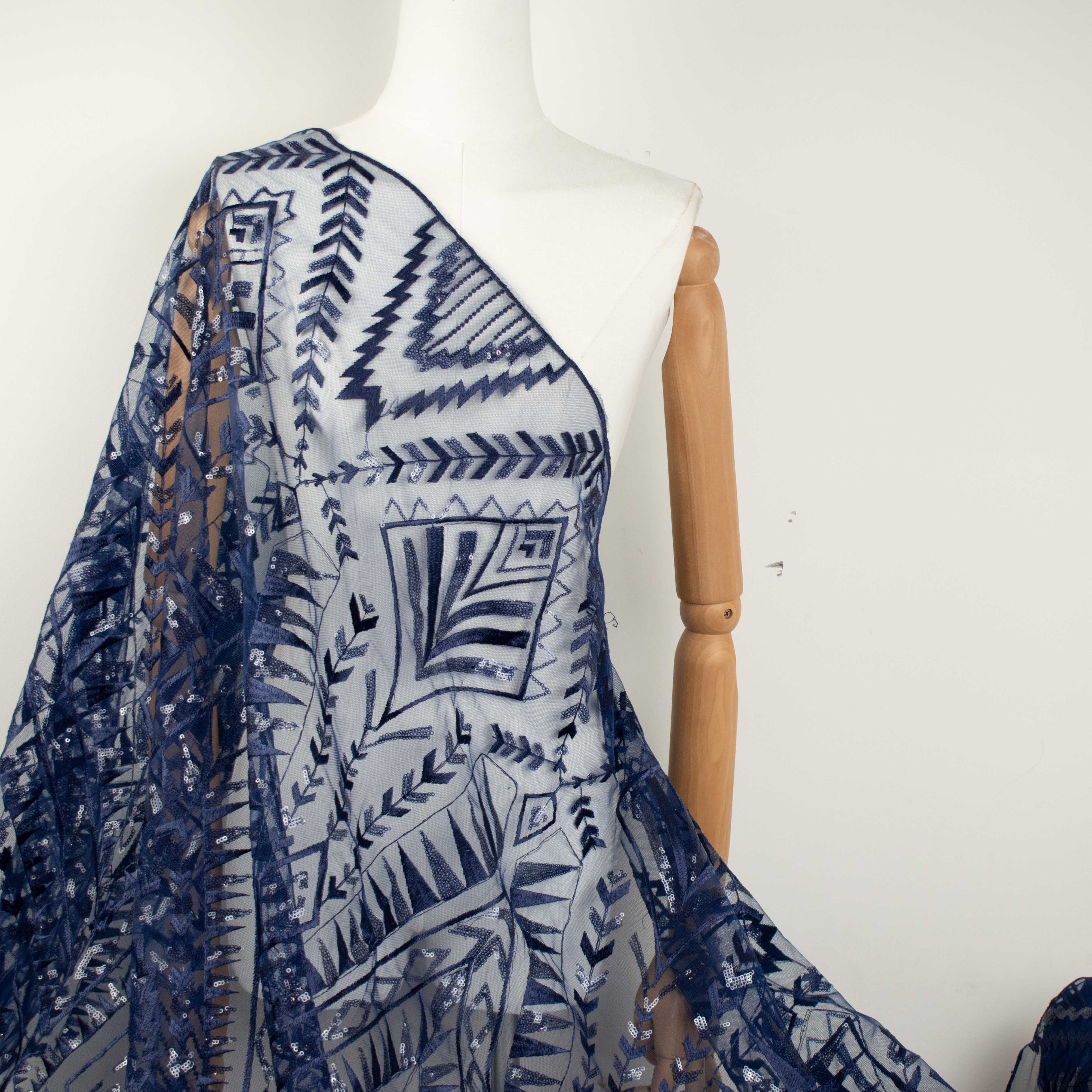 Sequin Geometric Lace Navy