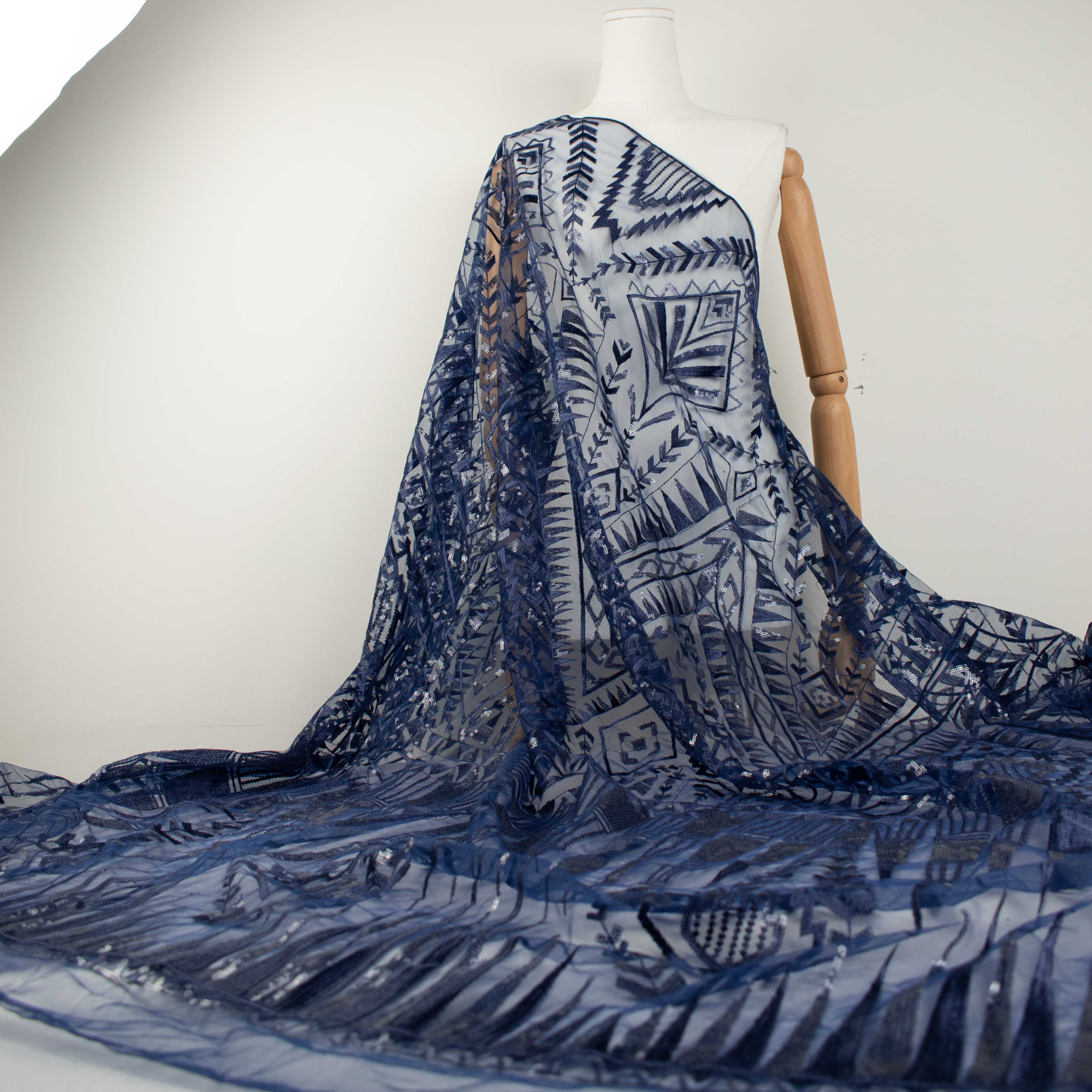 Sequin Geometric Lace Navy