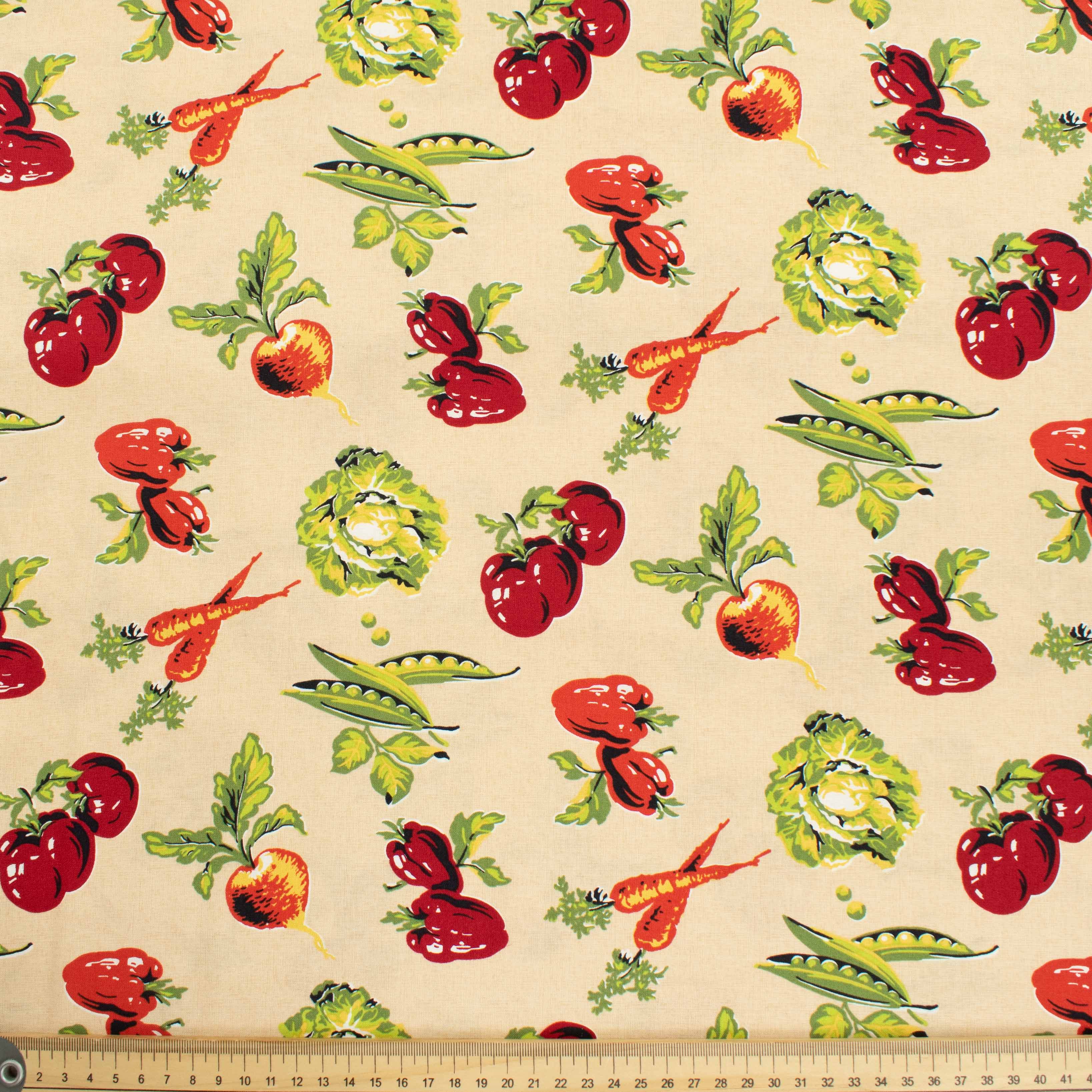 Wilmington Prints Coleslaw Vegetable on Latte Stripe Cotton Prints