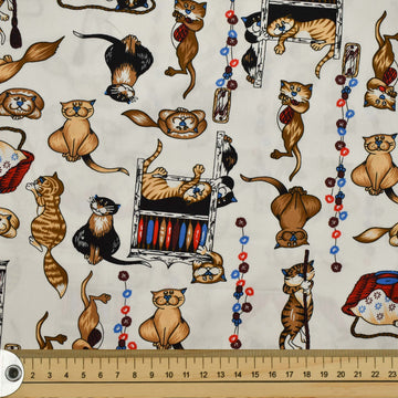 White Cats Cotton Print