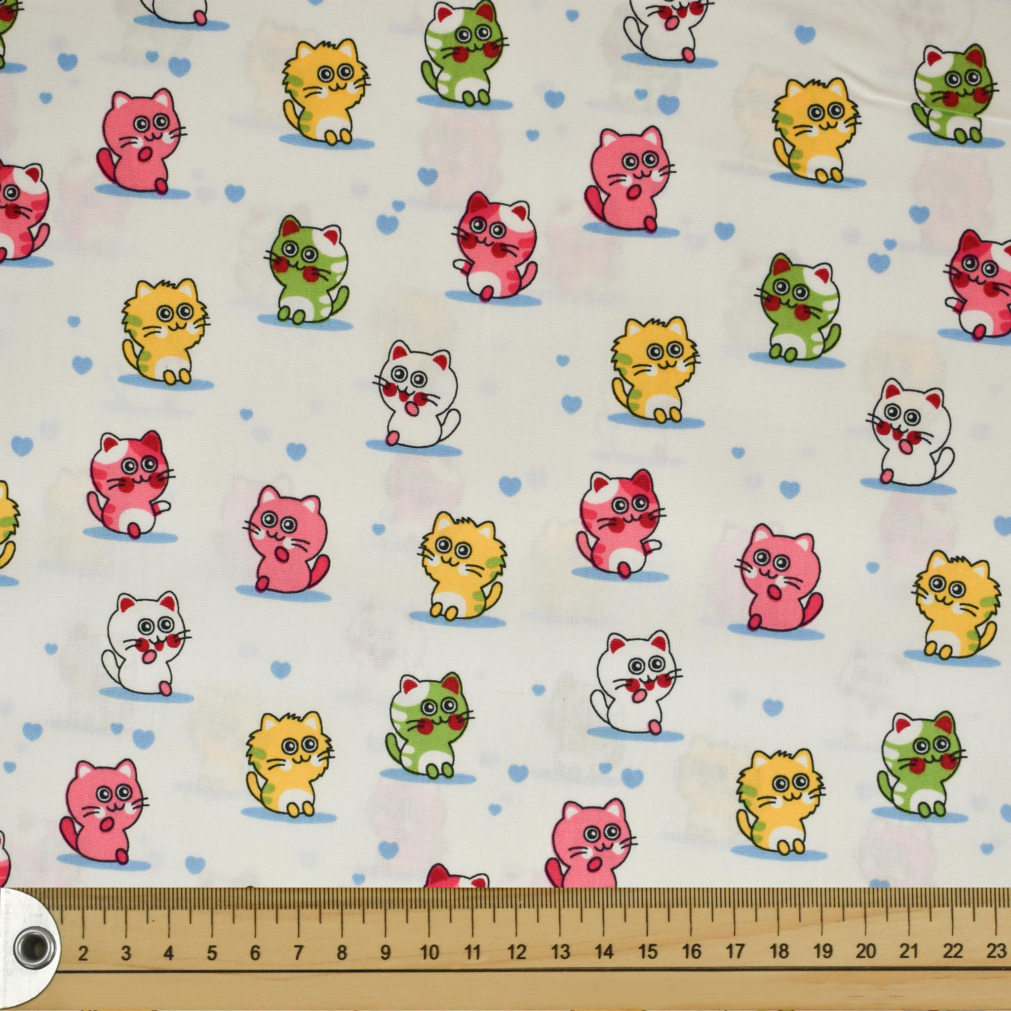 White Cute Kittens Cotton Print
