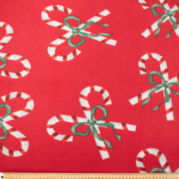 Candy Canes On Red Printed Polar Fleece Design 1