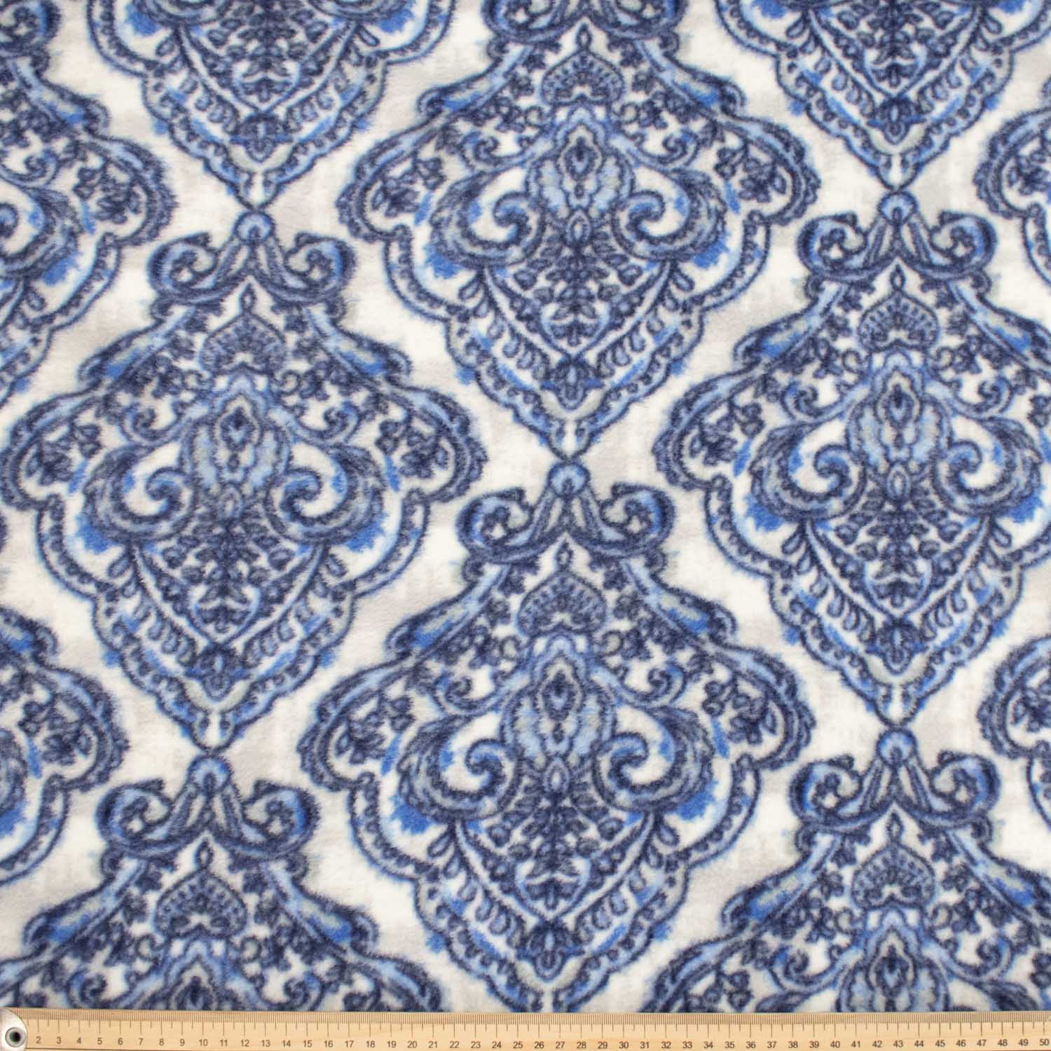 Regency Blue On Cream Printed Polar Fleece Design 10