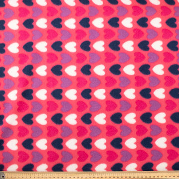 Colourful Hearts on Pink Printed Polar Fleece Design 125