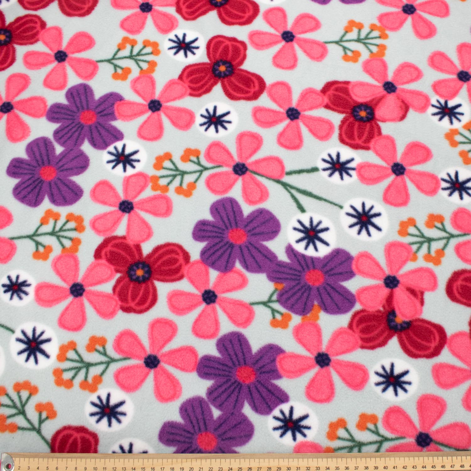 Cartoon Flowers on Grey Printed Polar Fleece Design 127