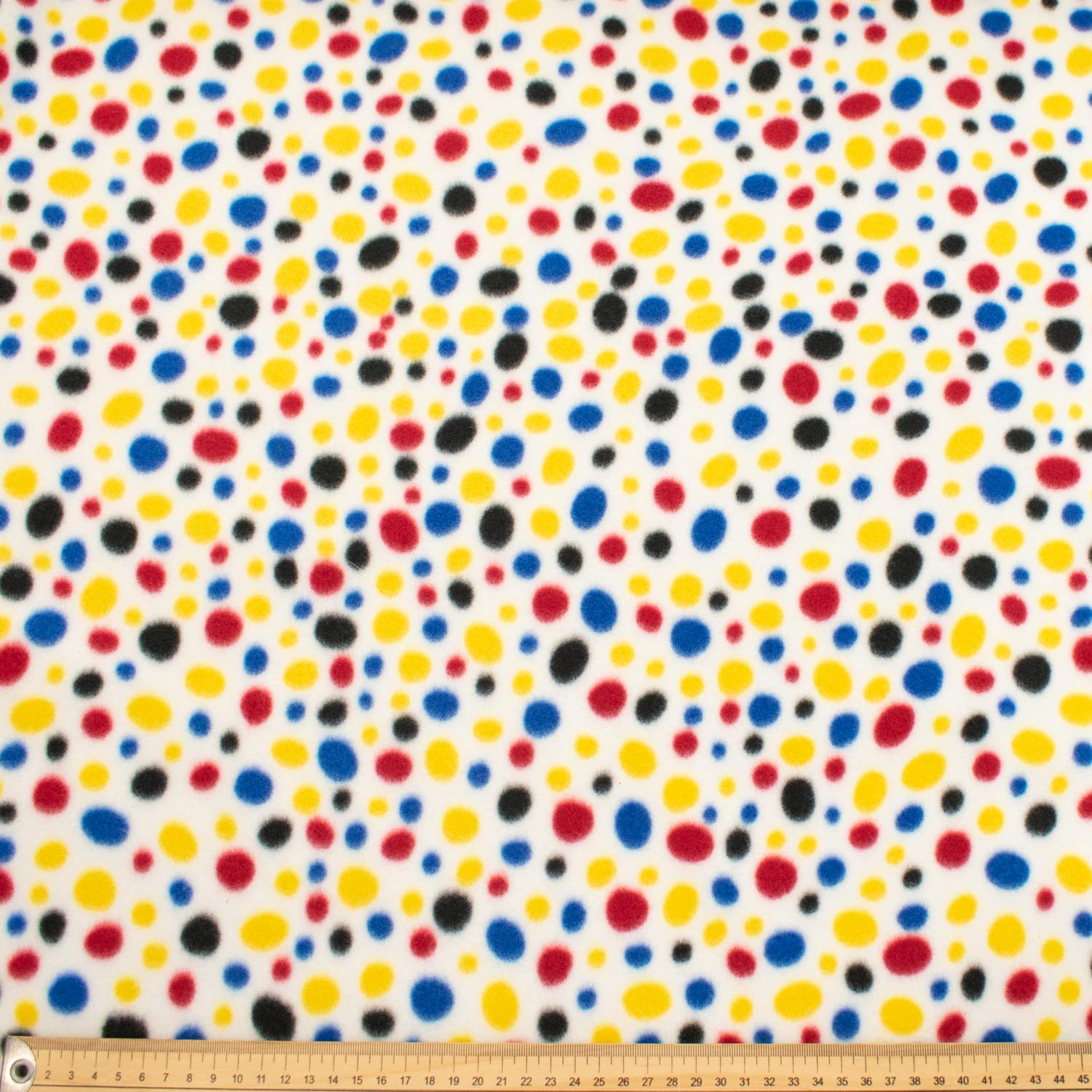 Multi Coloured Dots on White Printed Polar Fleece Design 130