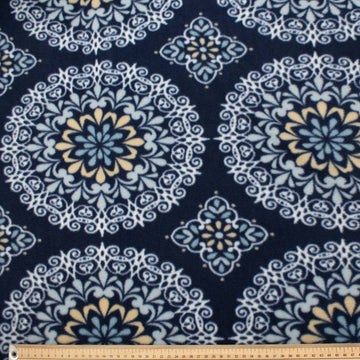 Circular Tiles on Navy Printed Polar Fleece Design 136