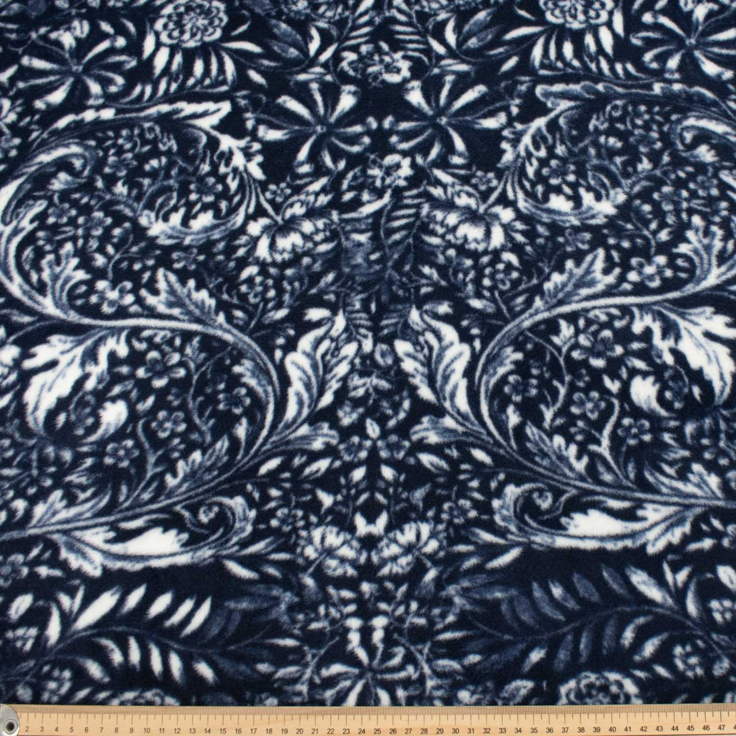 White Vines on Navy Printed Polar Fleece Design 140