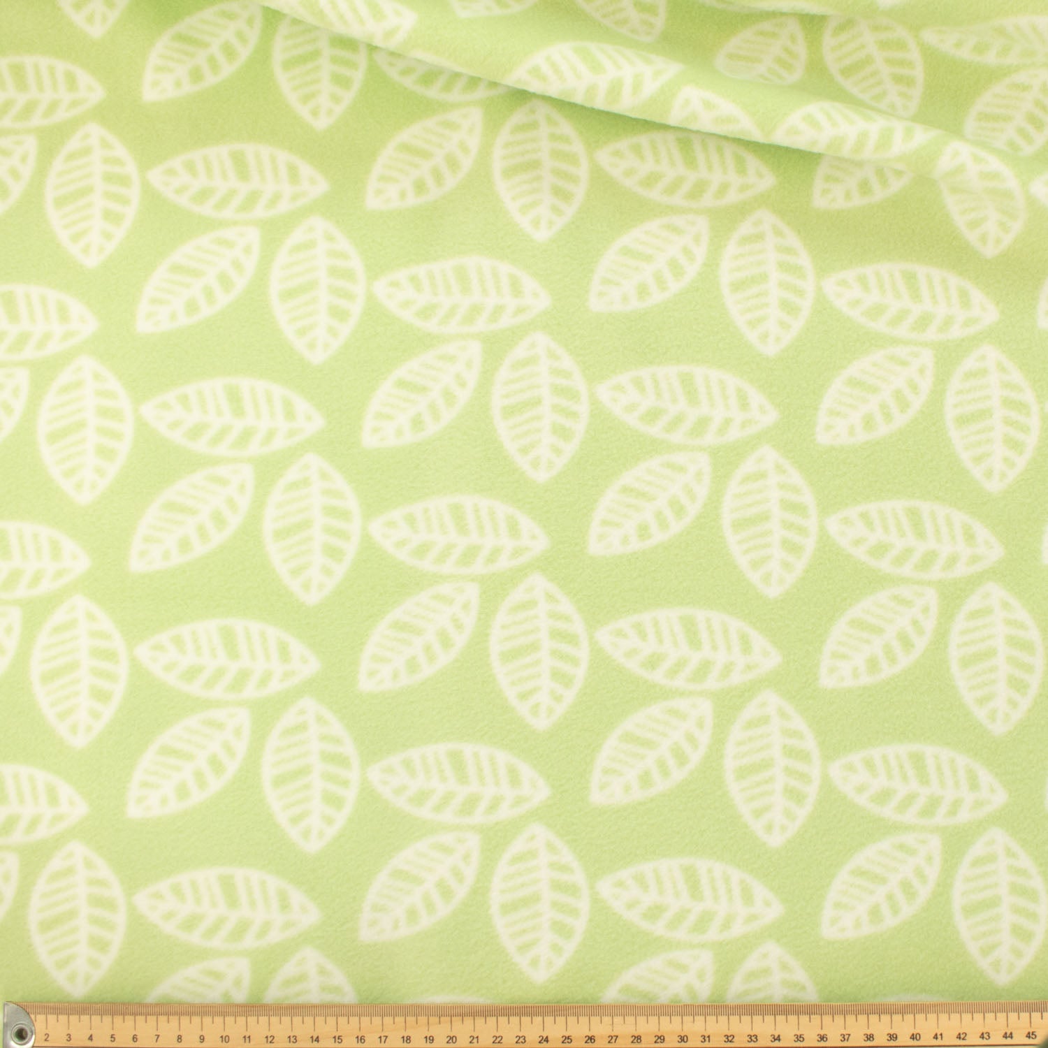 White Leaves on Green Printed Polar Fleece Design 144