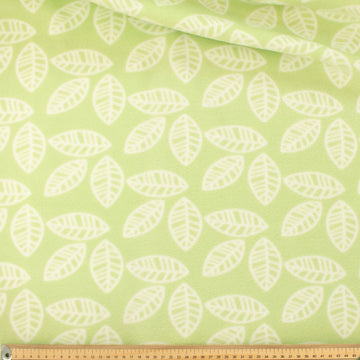 White Leaves on Green Printed Polar Fleece Design 144