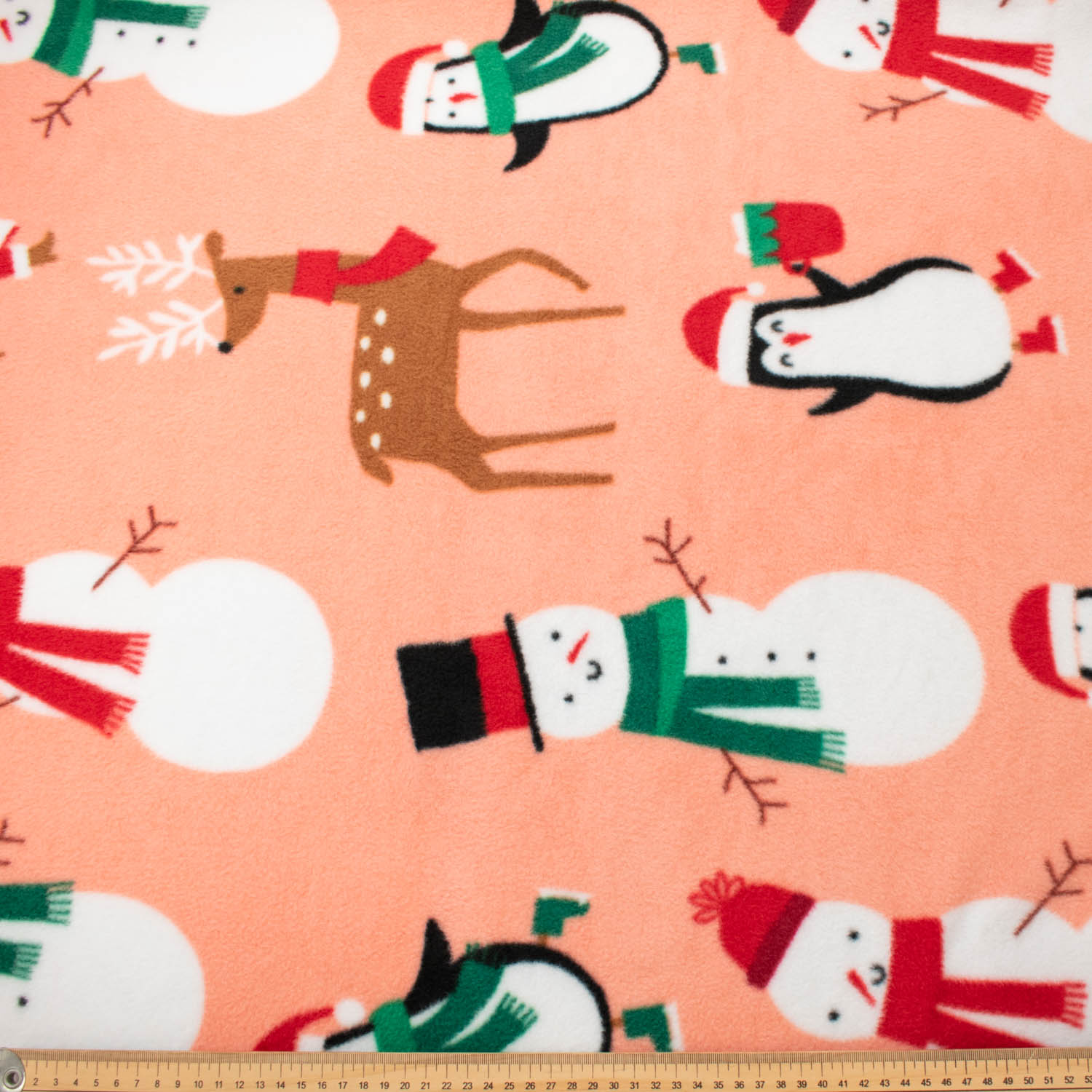 Snowman & Penguins on Pink Printed Polar Fleece Design 145
